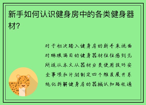 新手如何认识健身房中的各类健身器材？